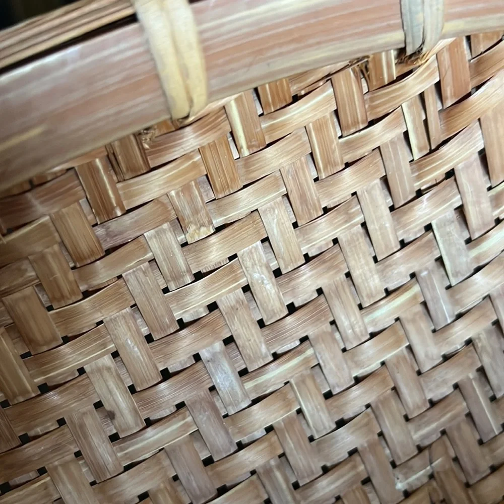 Vintage Rare Bamboo Round Woven Basket 16”